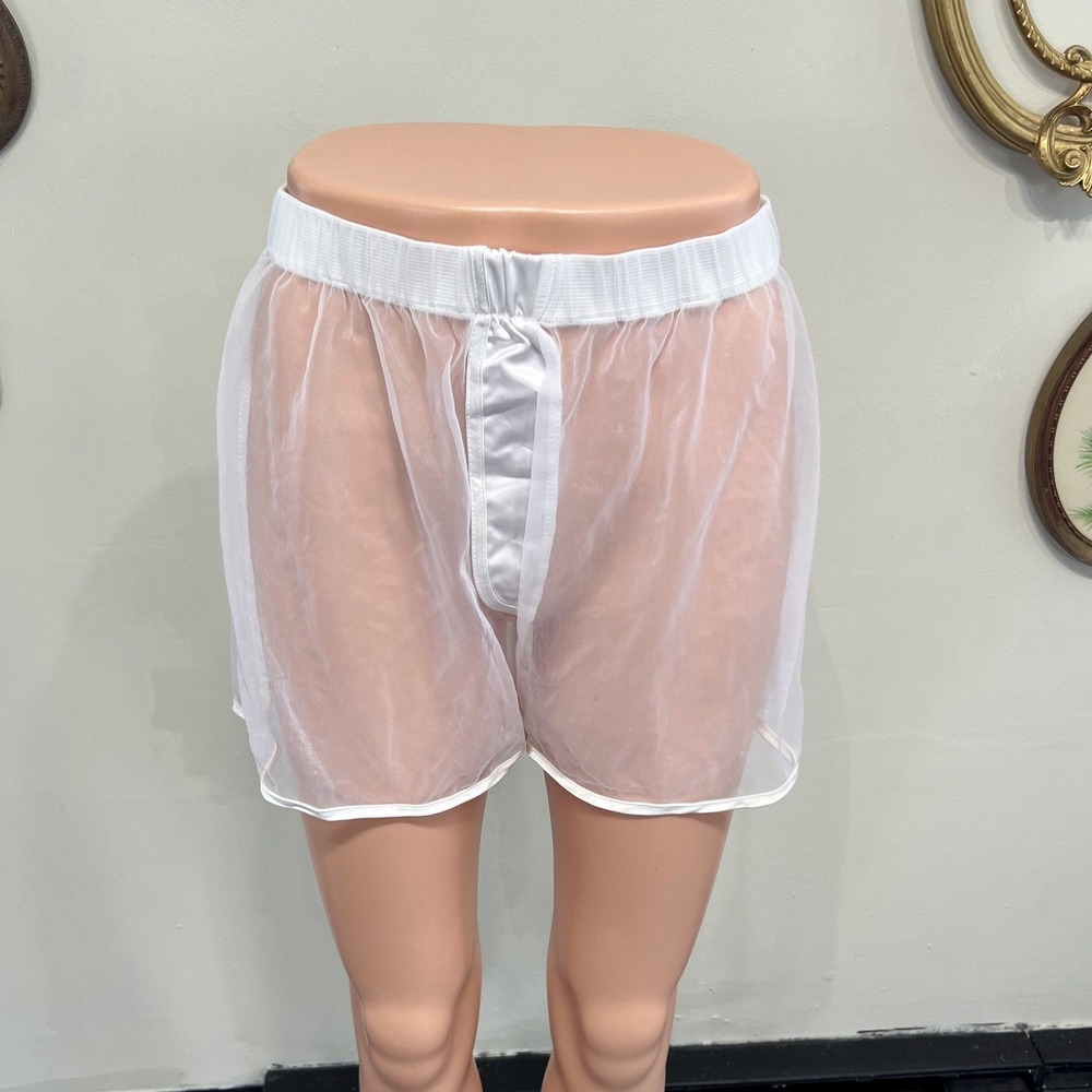 Frederick's of Hollywood Sheer White Mesh Boxer Shorts with Red Lips Size M